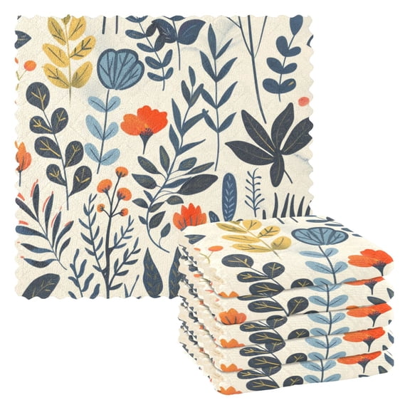 6 Pieces of Kitchen Towels 11x11Inch Kitchen Dish Cloths Kitchen Dish Towels Reuseable Cleaning Cloths Blue-green Leaves