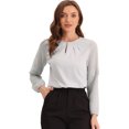 thumbnail image 2 of Top de la blusa de la oficina del trabajo del cuello del ojo de la cerradura de las mangas largas semi transparentes de la gasa elegante de las mujeres Gris Claro S, 2 of 2