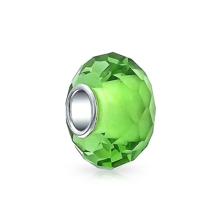 Rhodium Faceted Glass Faceted Translucent Solid Color Murano Glass Charm Bead For Women For Teen 925 Sterling Silver More Colors ()