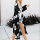 thumbnail image 4 of Cuello V Flores Blancos Ropa Mujer Chica Boho Gasa Suave Cobija Ropa Cómoda Casual METRO Yinane mujeres del kimono de la gasa, 4 of 8