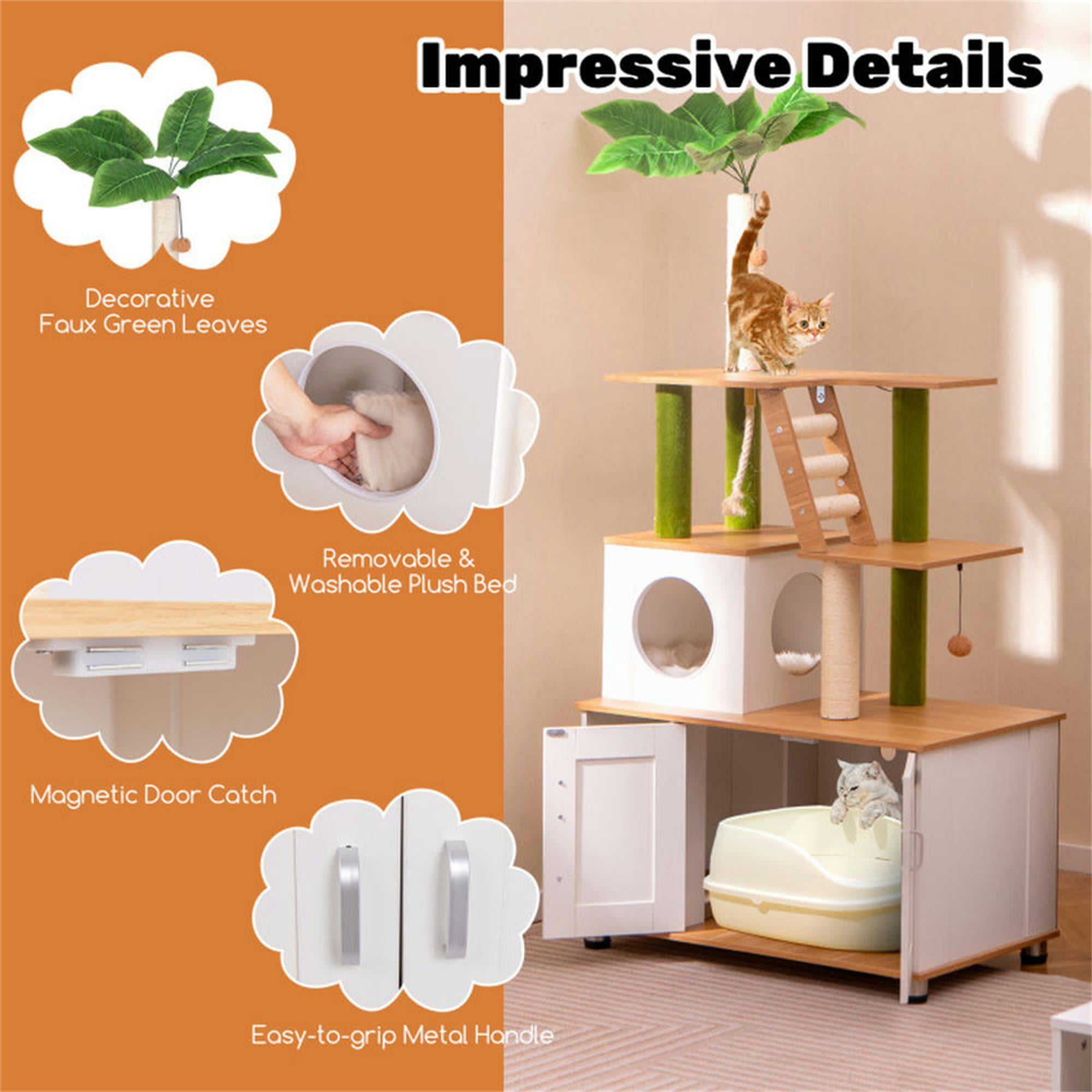 Pefilos 69" Cat Tree Tower with Litter Box Enclosure, 2-in-1 Modern Cat Condo with Scratching Posts, Washable Cushions, Hidden Cat Washroom, White Pefilos 69" Cat Tree Tower with Litter Box Enclosure, 2-in-1 Modern Cat Condo with Scratching Posts, Washable Cushions, Hidden Cat Washroom, White