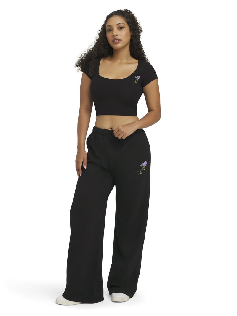 Mills by Millie Bobby Brown Women's Fleeced Terry Wide Leg Pants