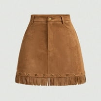WRKEKC Mini Skirts for Women, Summer Skirts for Women, Women's Trendy High-Waisted Solid Color Tassel Short Mini Skirt