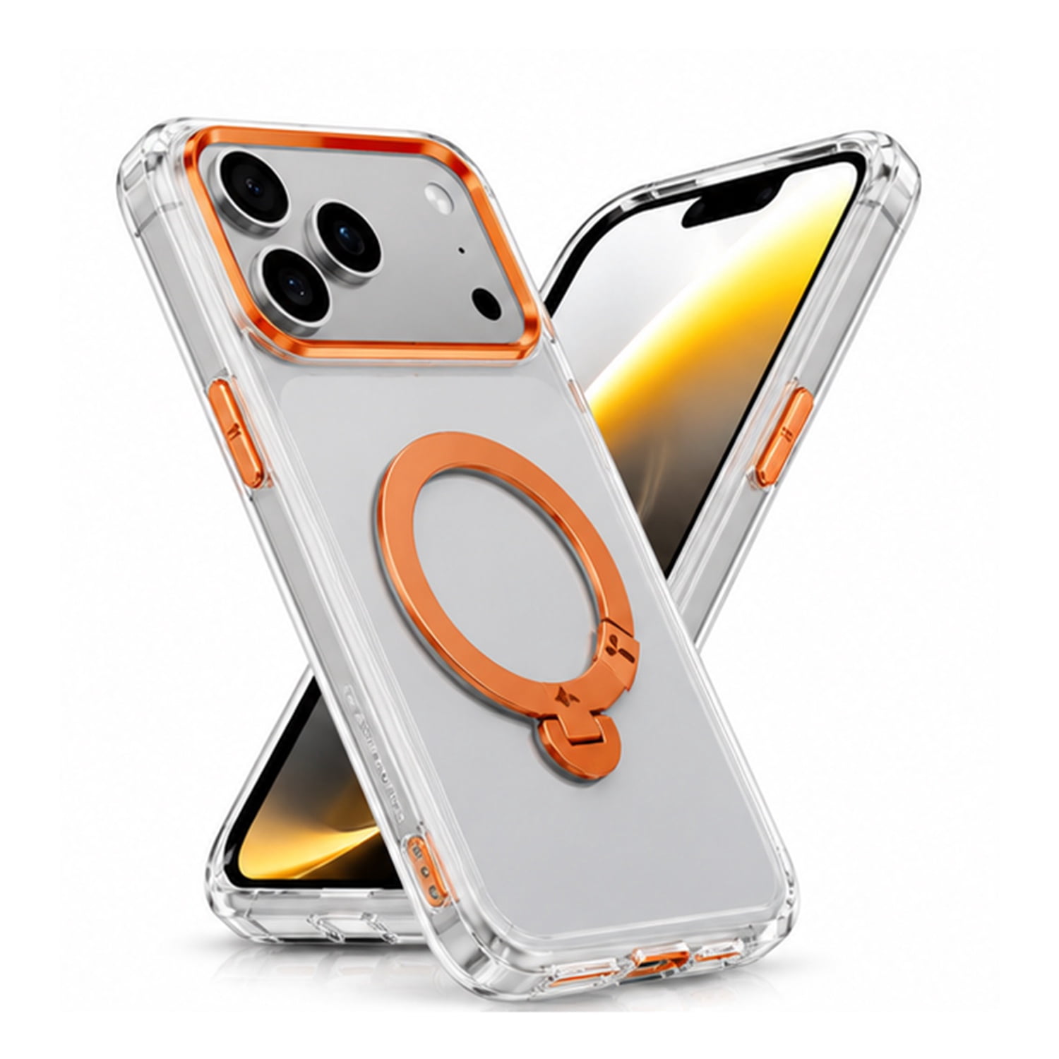 Clear Magnetic Kickstand Protective Case for iPhone 17 Pro Max - Orange