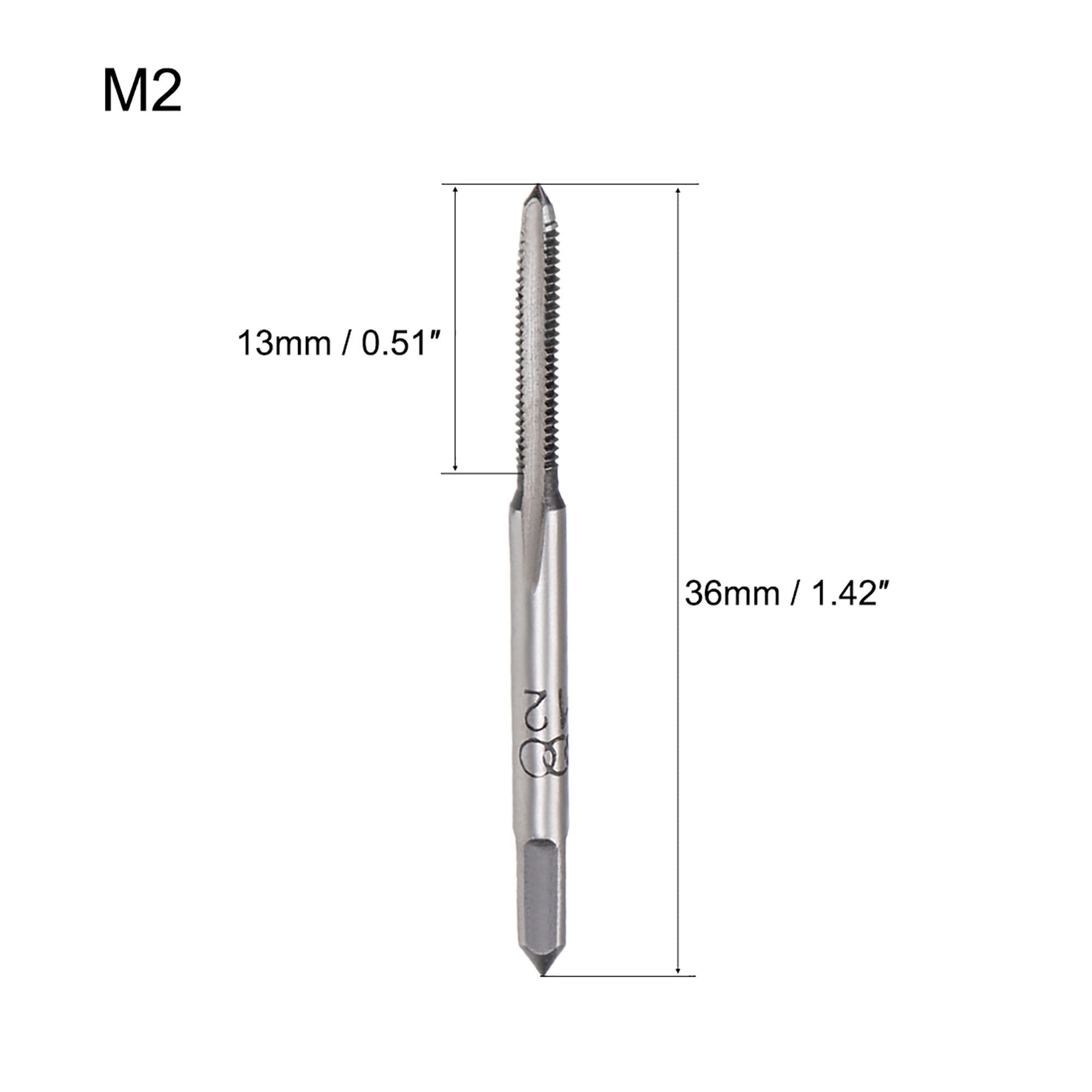 Metric Hand Tap M2 Thread 0.4 Pitch 3 Straight Flutes High Speed Steel 5 Pairs