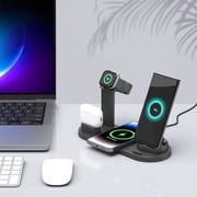 COFEST Electronics Gadgets,15W Six-in-one Wireless Charging 360° Rotating Charger,Wireless Fast Charging,Smart Watch Charging Stand,Wireless Earphone Charging Base,Black,