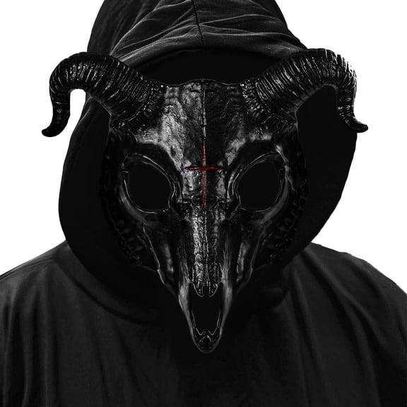 Bulex Halloween Demon Goat Mask Gothic Skull Ram Horns Goat Mask for Costume Cosplay Haunted House Party Masquerade Dress-Up Props
