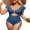 Blue, variant on Charmo Womens V Neck 1 Piece Monokini Swimwear Ruffled Sleeve Swimsuit Tummy Control Bath Suit