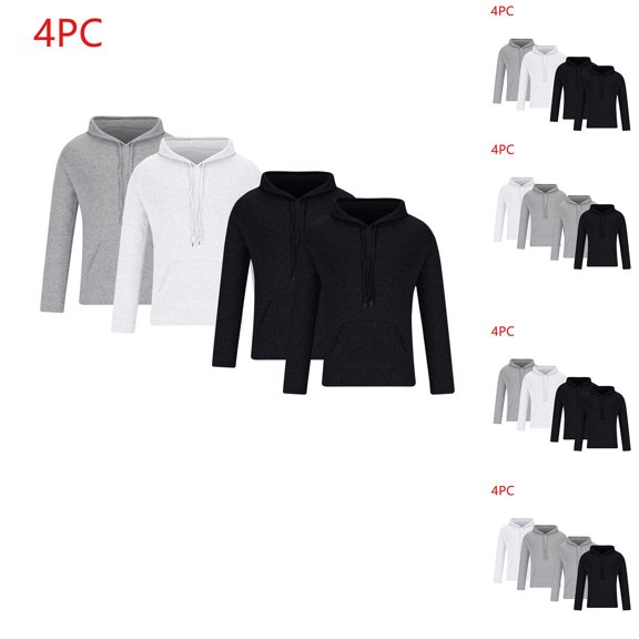 Miluxas 4 Pack Mens Big and Tall Hoodies Sweatshirt Long Raglan Sleeve Casual Pullover Drawstring Workout Athletic Shirt Gray