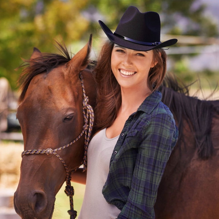 Wide Brim Cowboy Hat for Women & Men - Felt Western Cowgirl  display picture 2
