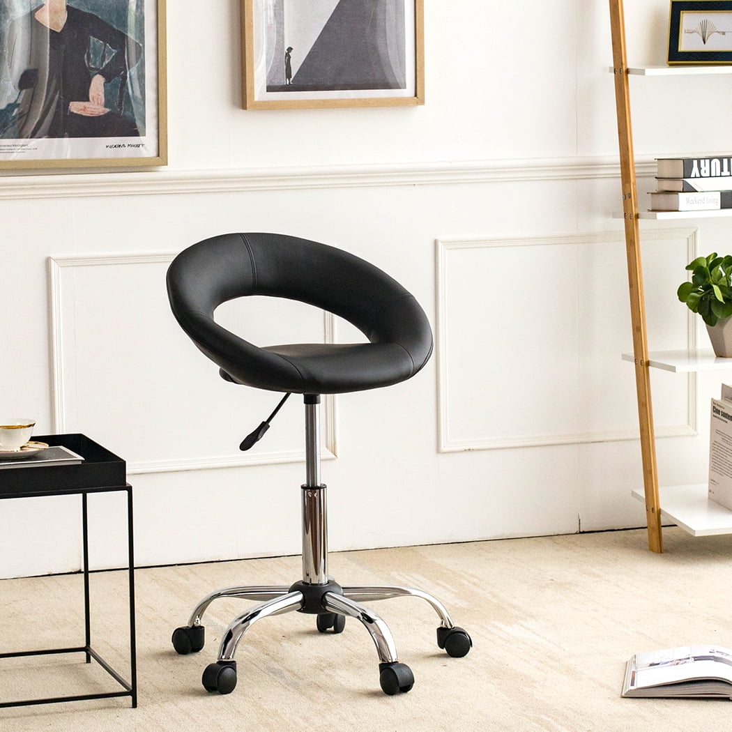 Duhome Work Rolling Stool Faux Leather Chair Adjustable Swivel Chair on Wheels Modern Salon Stool, Black