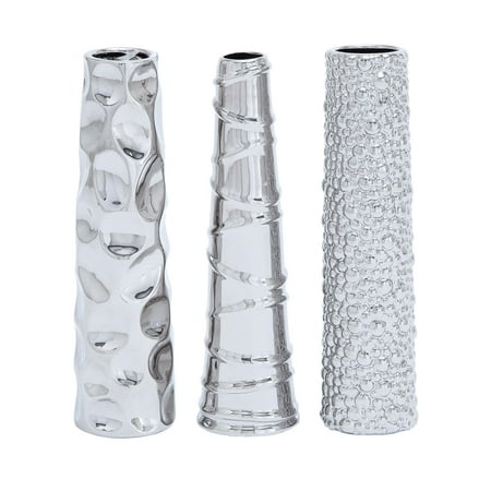 Decmode Set Of Three 12 Inch Silver Ceramic Vases Silver