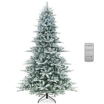 GVN 8ft Snow Flocked Artificial Christmas Trees with Cool White LED Lights, Xmas Decoration Tree for Indoor, Outdoor, Holiday Decor, White, Green