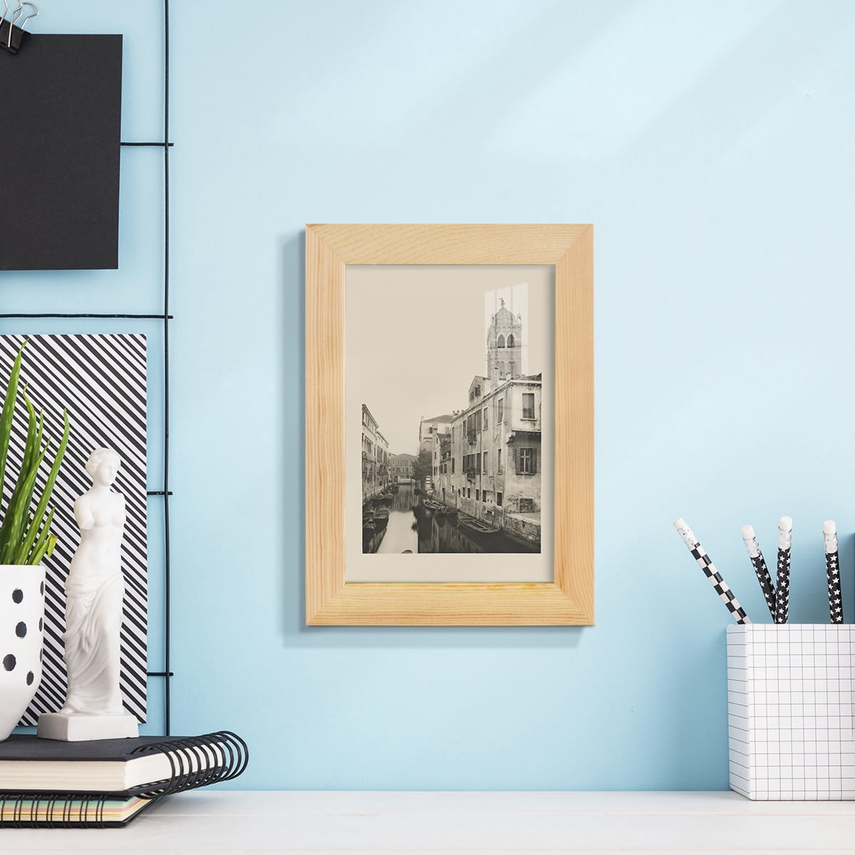 Vintage Views of Venice VII - Framed Print w/glass - Natural Wood