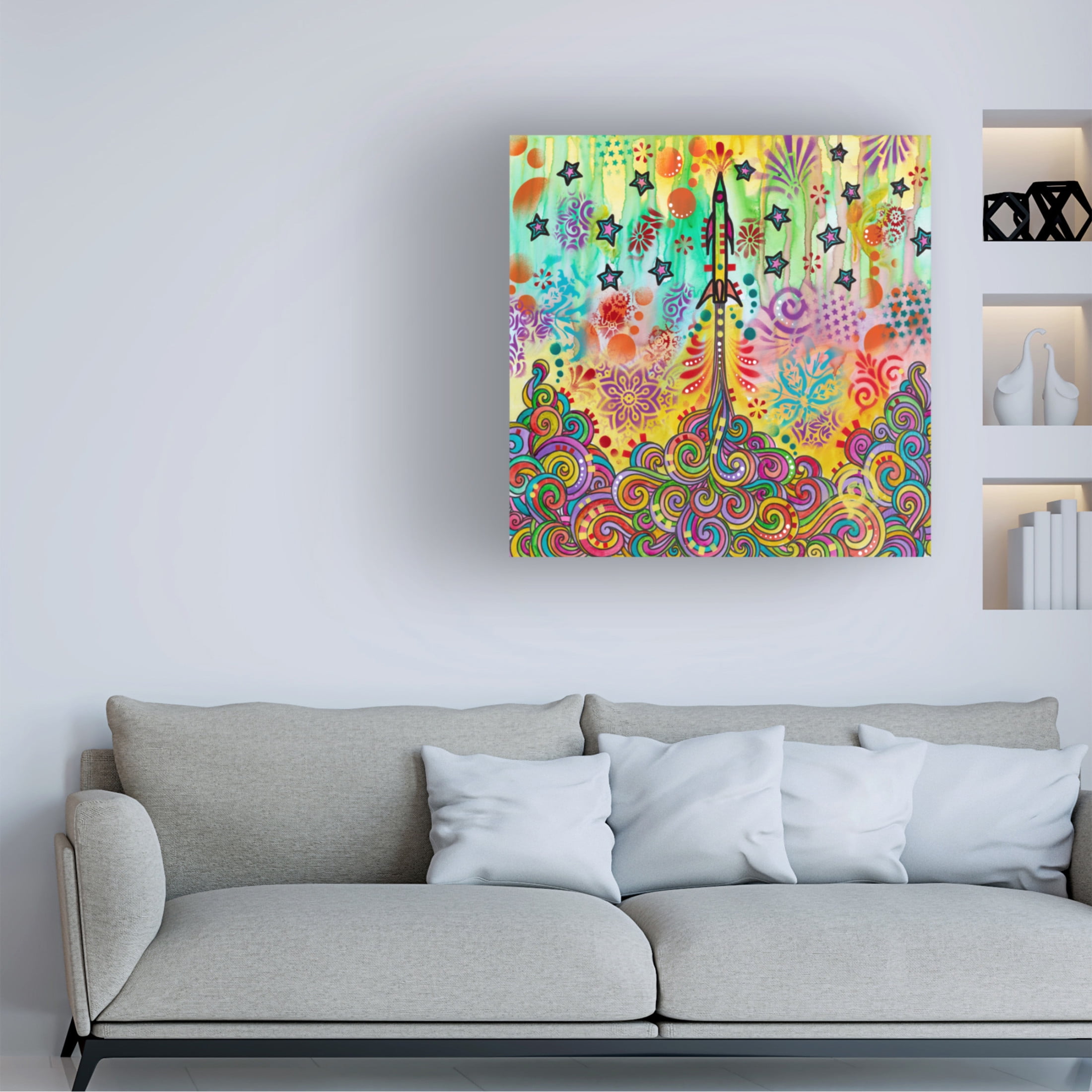 Canvas Wall Art - Dean Russo 'Rocketship' Wall Art for Living Room, Bedroom, or Office Décor by Trademark Fine Art - 14 x 14 Inches