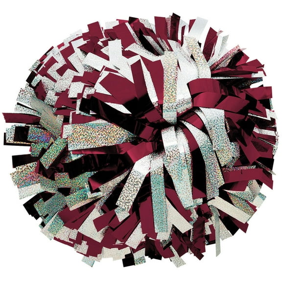 Metallic with Holographic Mix Cheerleading Pom - Maroon/Silver
