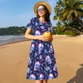 thumbnail image 4 of Rocae Blue Skull Crystal for Dresses Summer Casual Ruffle Short Sleeve Cute Crew Neck Flowy Dress with Pockets, 4 of 6