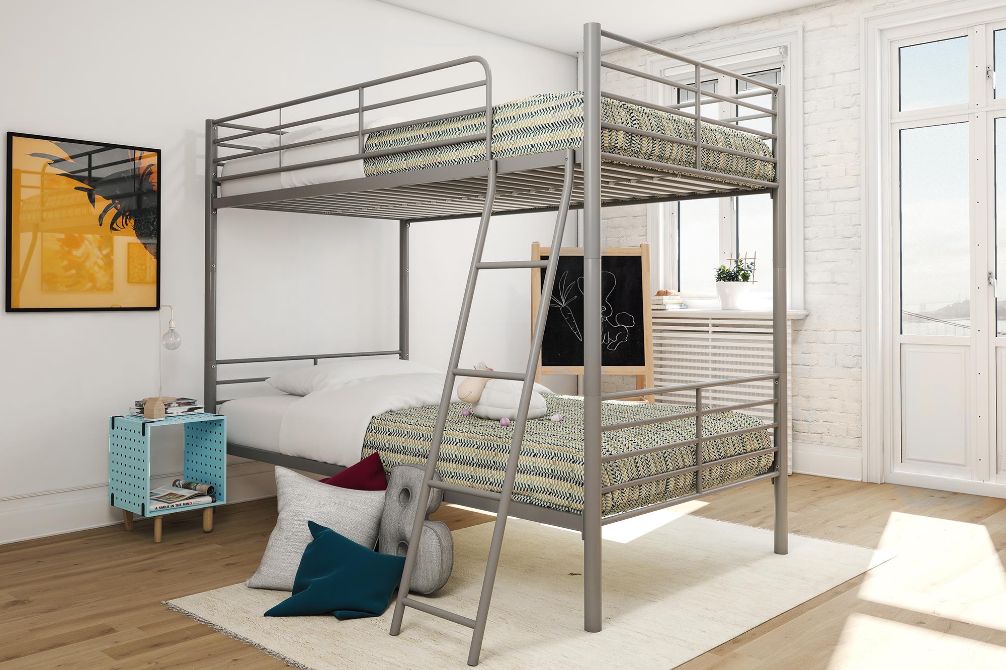 Mainstays Convertible Twin over Twin Metal Bunk Bed, Silver - image 3 of 26