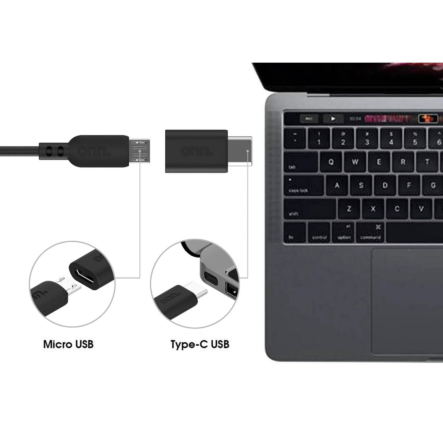 onn. Hi-Speed Micro-USB to USB-C Adapter