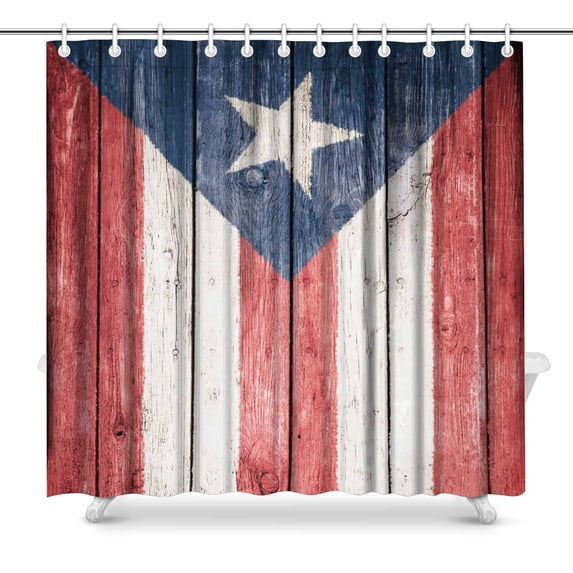 SUNENAT Puerto Rican Flag on Wood Background Waterproof Shower Curtain Bathroom 72(Wide) x 72(Height) Inches