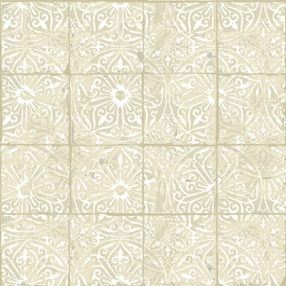 NuWallpaper Cream Provincial Tile Peel and Stick Wallpaper