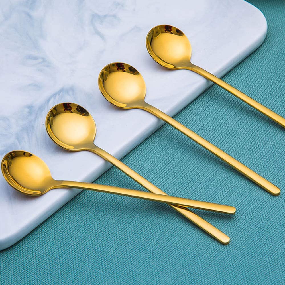 Pack of 8 Rose Gold Plated Stainless Steel Espresso Spoons 5.3 Inch findTop Mini Teaspoons Set for Coffee Sugar Dessert Cake Ice Cream Soup Antipasto Cappuccino 