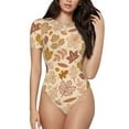 thumbnail image 1 of Balery Fall Leaves Body de cuello redondo de manga corta para mujer Tops de manga corta Tops básicos-X-Large, 1 of 7