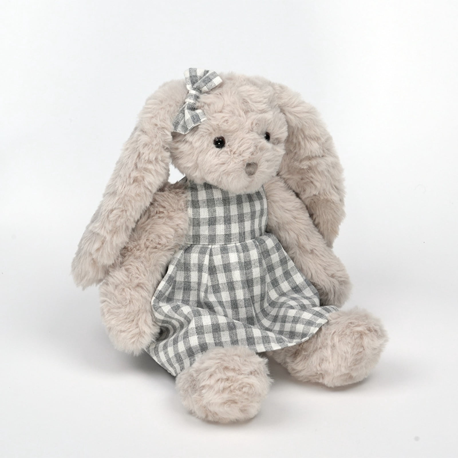 Light Gray Curly Plush Bunny Toy Soft Stuffed Rabbit Doll Cozy Decorative Gift