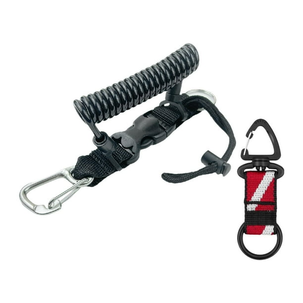 Cordón de buceo con clip de buceo y hebilla de liberación rápida, cuerda profesional para apnea. negro