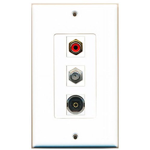 RiteAV - 1 Port RCA Red and 1 Port Coax Cable TV- F-Type and 1 Port Toslink Decorative Wall Plate Decorative