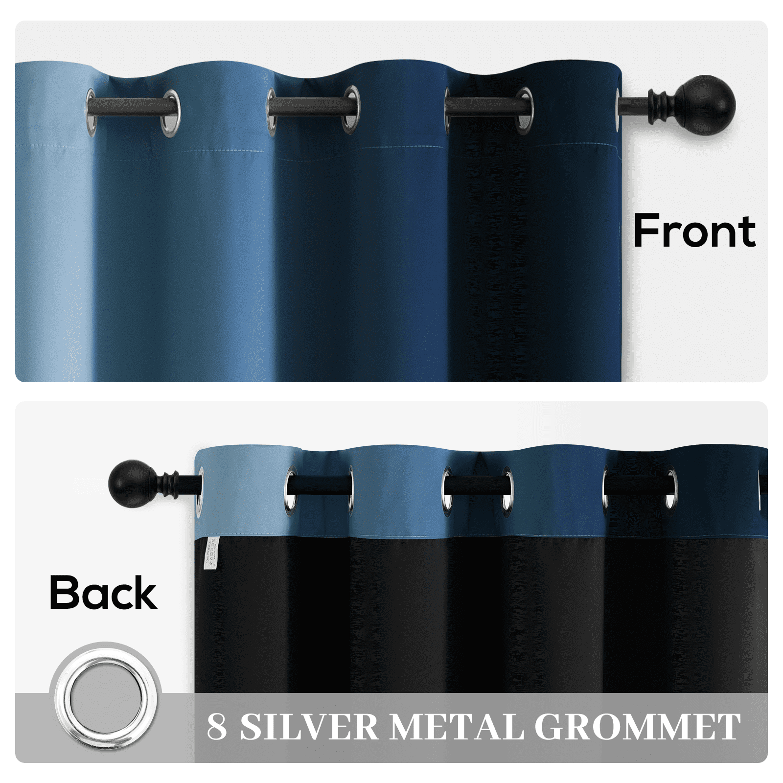 Yakamok Ombre 100% Blackout Curtains for Bedroom, Room Darkening Gradient Blue Curtains for Living Room Grommet Window Curtains 84 inches Long,2 Panels,52x84 inch