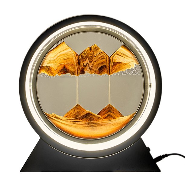 Reloj de arena USB 3D Night Light Crafts Lámpara de mesa de arte de arena regulable (12 pulgadas) Naranja