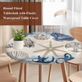 thumbnail image 3 of Navy Blue Coastal Round Tablecloth 55-60 Inch Round Fitted Table Cloth with Elastic Edge, Vintage Summer Beach Shell Starfish Waterproof Table Cover Protector for Outdoor Picnic Party Dining, 3 of 6