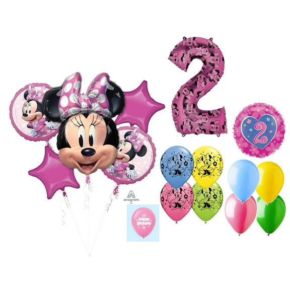 DalvayDelights Minnie Mouse 2nd #2 Second Birthday Forever 16 Piece Mylar & Latex Balloons Bouquet Set New!