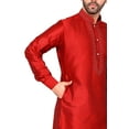 thumbnail image 2 of Celebration Season Mens Kurta Long Sleeve Silk Tunic Top with Pyjama Pants Set Maroon, 2 of 4