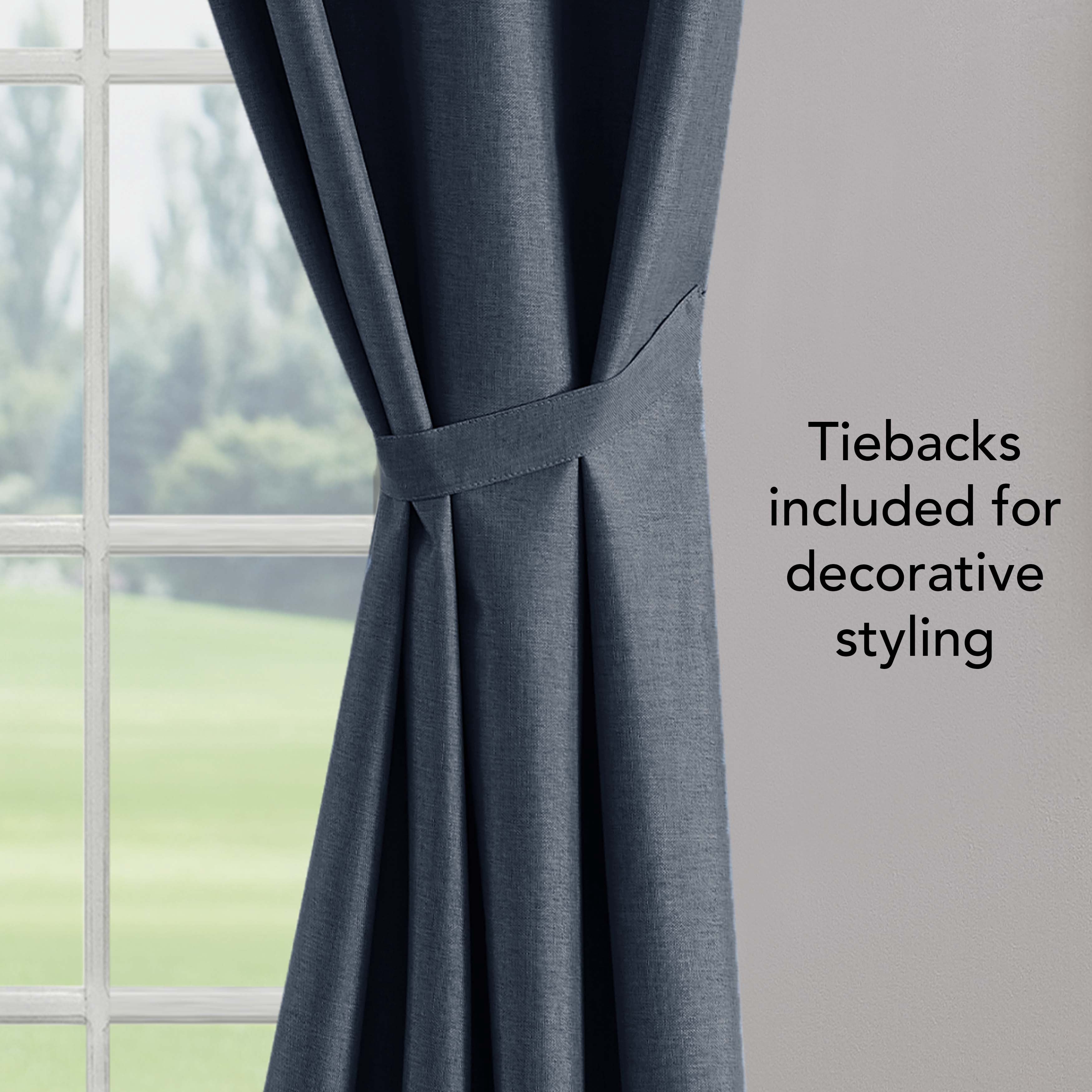 Legrae Blackout Thermal Insulated Grommet Curtains, Set of 2 Panels with Tiebacks, Insignia Blue, 38" x 96"