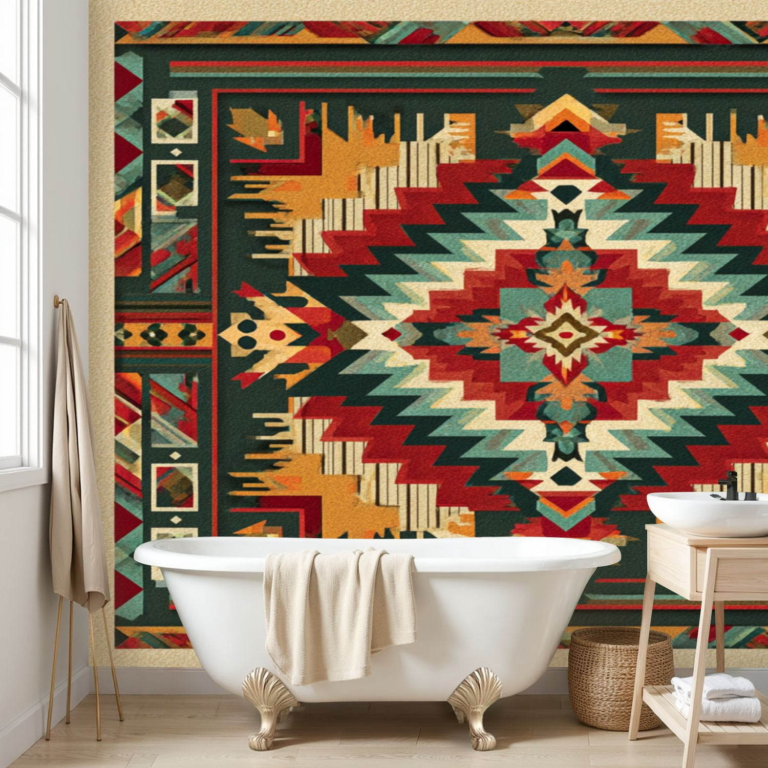 Wall Mural Peel and Stick Ethnic seamless Native Southwest American Indian Aztec Self-Adhesive Wallpaper Removable Wall Decal Wall Sticker Home Decor for Living Room Bedroom 69"x96"