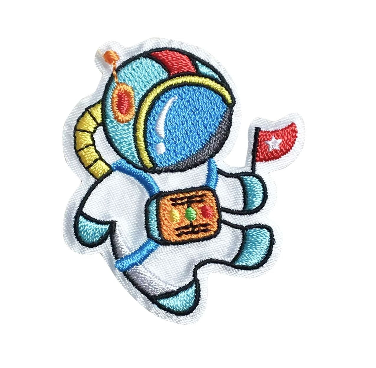 Iron-On Embroidered Patch Astronaut Space Man Patch White & Orange Astronaut Space Man Childs Iron On Clothing Patch