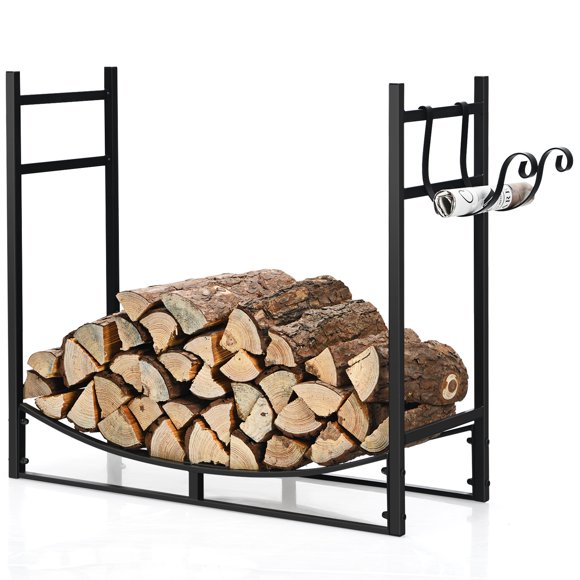 Patiojoy 33" Firewood Rack with Kindling Holder 33" Fireplace Log Holder for Indoor&Outdoor Wood Stacker Lumbar Storage Organizer