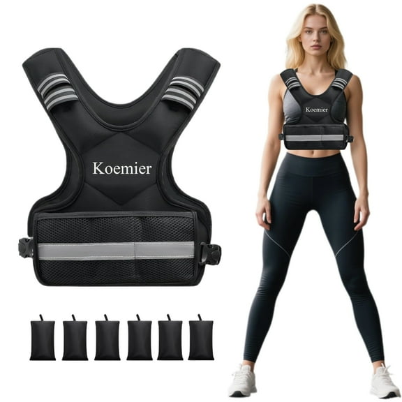 Adjustable Weighted Vest for Men and Women,11-20lb Vest with 6 Ironsand Weights,with Reflective Stripe,for Strength Training, Running, Fitness, Walking