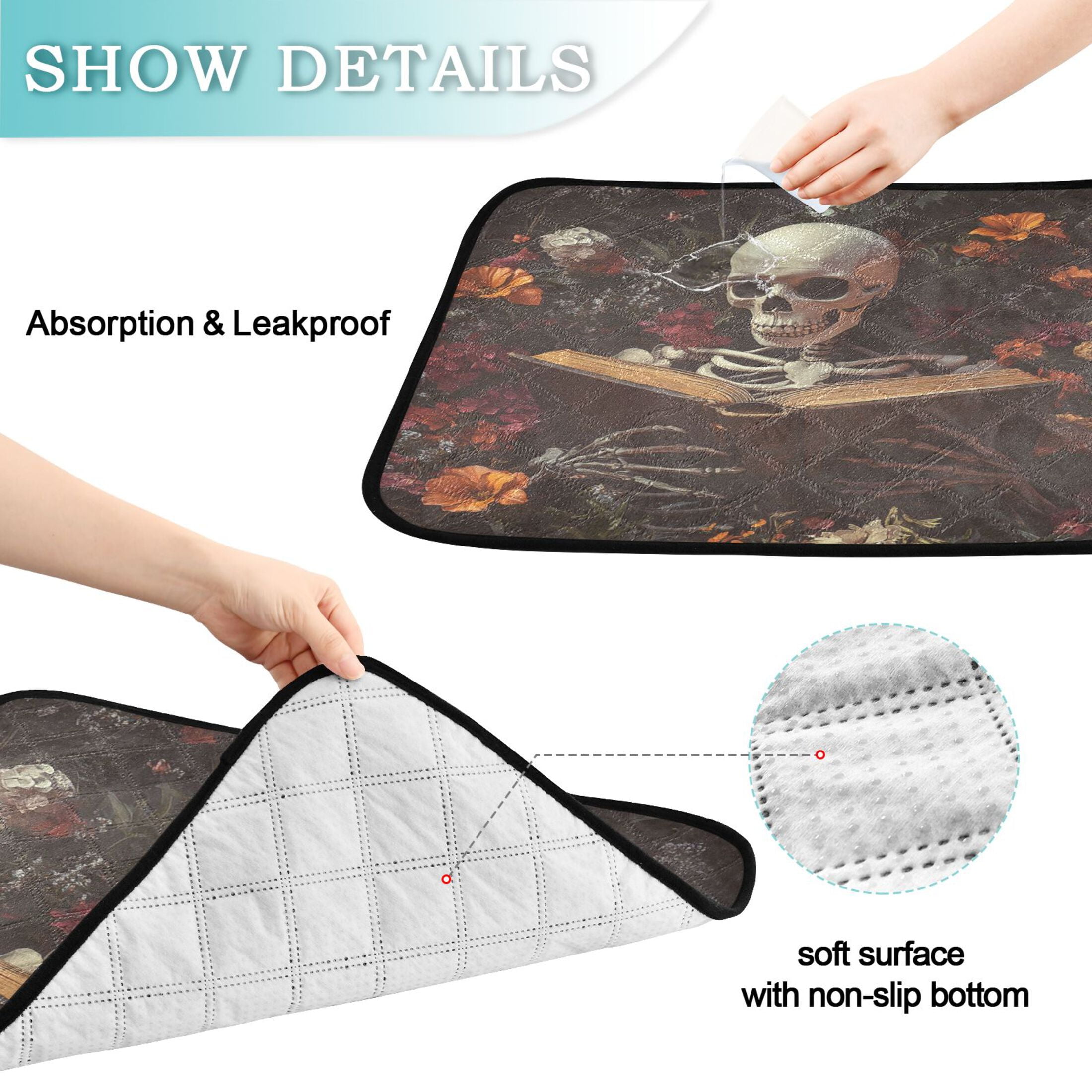 Qxltty Skeleton Reading Cat litter Pads Pet Set of 3 Diaper Mats Center Anti-leakage Layer Absorbent Soft and Comfortable