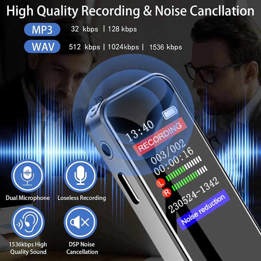 64GB Rechargeable LCD Digital Audio Sound Voice Recorder Dictaphone MP3 Player