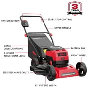 PowerSmart 40V 17-inch Cordless Brushless Electric Push Lawn Mower W/4.0Ah Battery and Charger