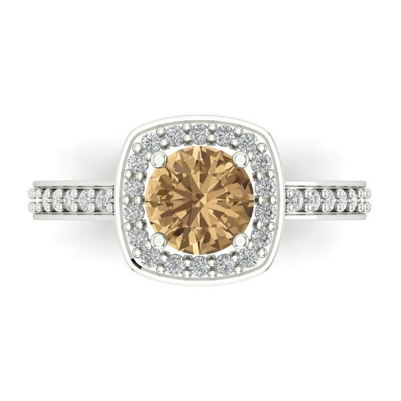 Solitaire with Accents Engagement Ring for Women - 1.335ct Simulated Champagne Diamond in 14K White Gold Promise Ring