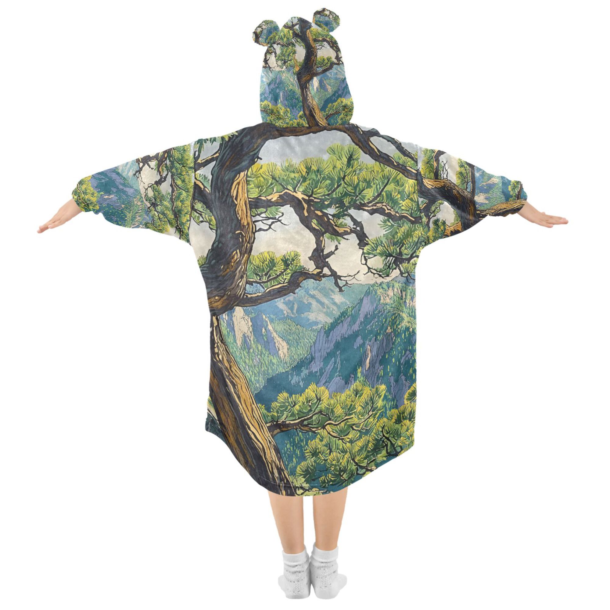 FORMRS Wearable Blanket Hoodie with Sleeves for Kids Cozy Flannel Sweatshirt, Pine Tree