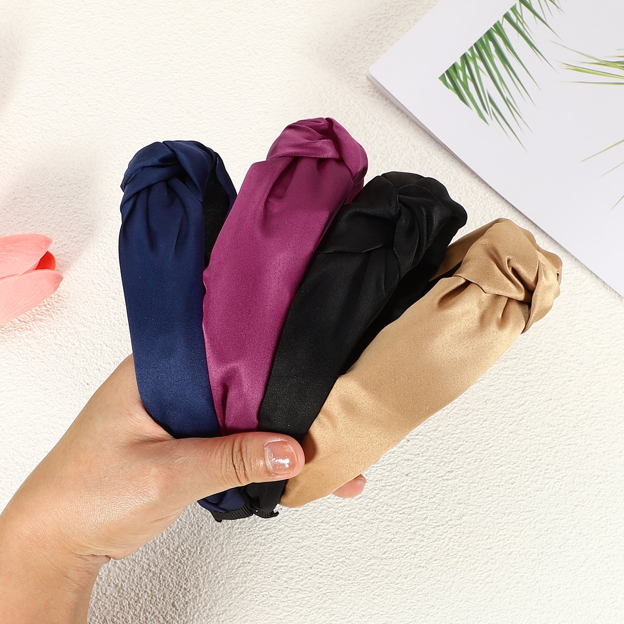Unique Bargains Satin Knot Headband Hairband for Women 1.2 Inch Wide Black