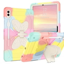 DUEDUE Case for Samsung Galaxy Tab S10 Plus (2024) / Tab S9 FE Plus / Tab S9 Plus 12.4 Inch, Butterfly Tablet Case With Stand for Kids Rugged Protective Shockproof Cover with Pencil Holder, Rainbow