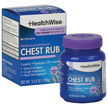 HealthWise Medicated Chest Rub | Calming Lavender Scent | Cough suppressant | Relieves Nasal Congestion | Relieves Minor Aches and Pains | 3.53 oz.