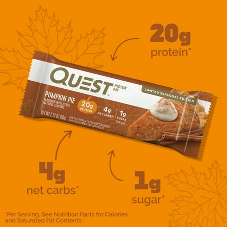 Quest Seasonal Protein Bar, High Protein, Low Carb, Pumpkin Pie, 4 Count