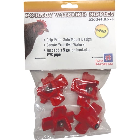 Farm Innovators RN-4 Horizontal Side Mount Poultry Watering Nipples 4 Pack